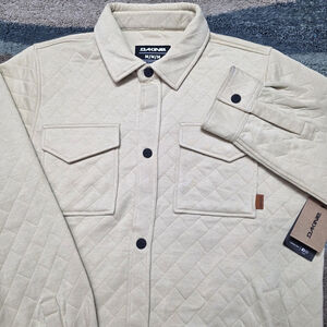 Quilted Shirt Jacket Beige Tan Shacket Men’s Size M Snap Button Pockets 2